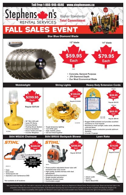 Fall SALES EVENT - Stephenson's Rental Services