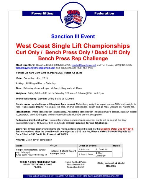 West Coast Single Lift Championships Raw Powerlifting