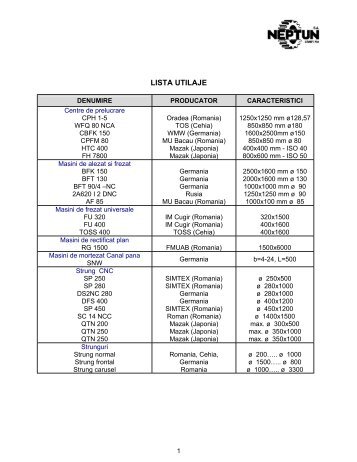 LISTA UTILAJE - Neptun Gears