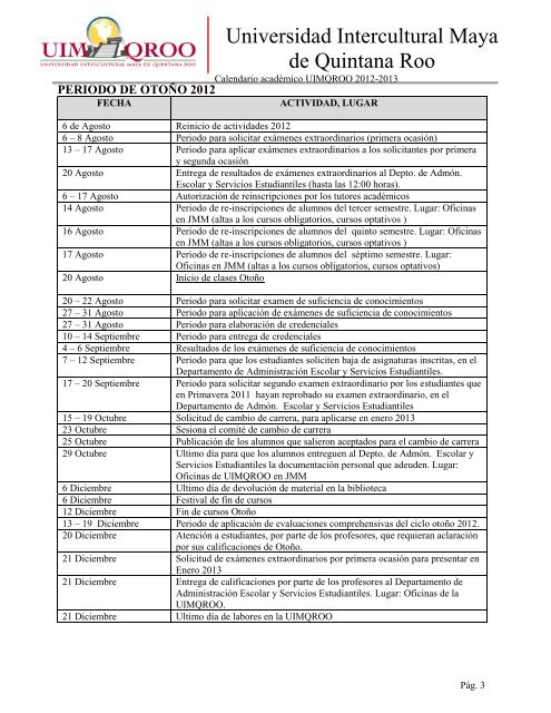 calendario académico uimqroo 2012-2013