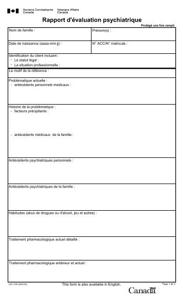 Rapport d'Ã©valuation psychiatrique - Anciens Combattants Canada