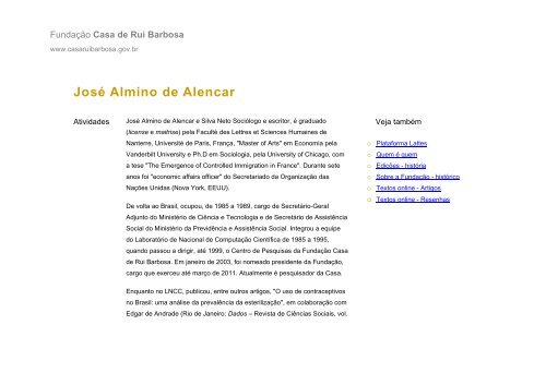 Curriculum José Almino de Alencar - Fundação Casa de Rui Barbosa