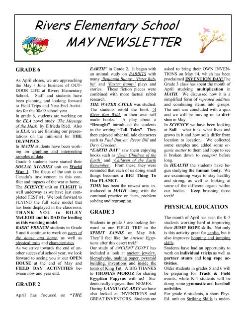 Rivers Elementary School MAY NEWSLETTER - Rolling River ...