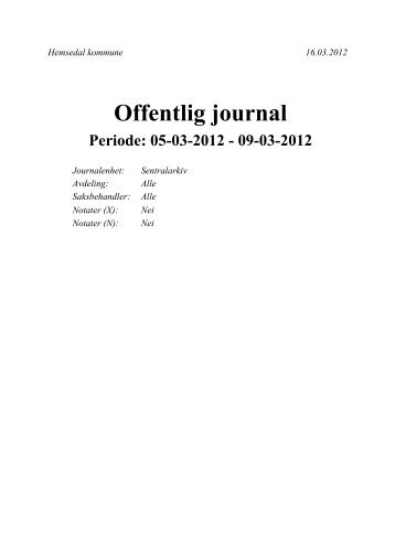 Offentleg postjournal 5. -9.3.2012 pdf - Hemsedal kommune