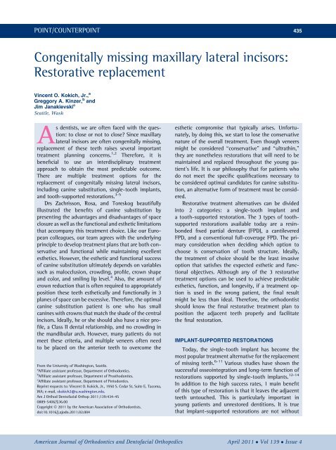 Congenitally missing maxillary lateral incisors: Restorative ...