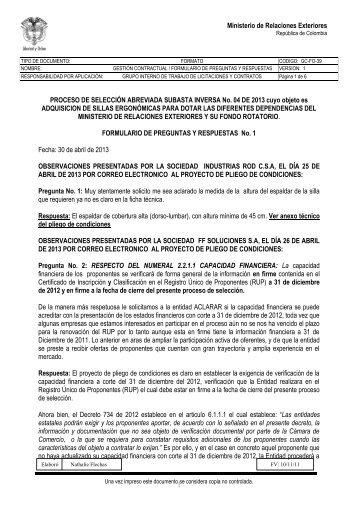 formulario No. 1 - Ministerio de Relaciones Exteriores