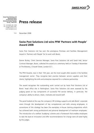 Press Release - Swiss Post Solutions Ltd wins PFM 'Partners with ...