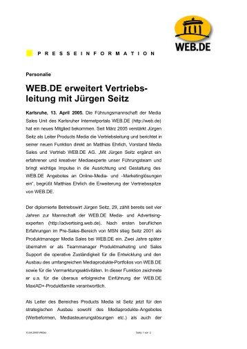 WEB.DE erweitert Vertriebs- leitung mit Jürgen Seitz