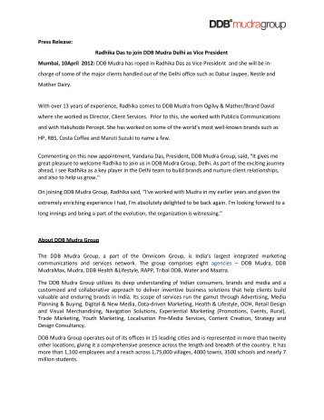 Press Release: Radhika Das to join DDB Mudra Delhi as Vice ...