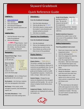 Skyward Gradebook Quick Reference Guide - Crosby ISD