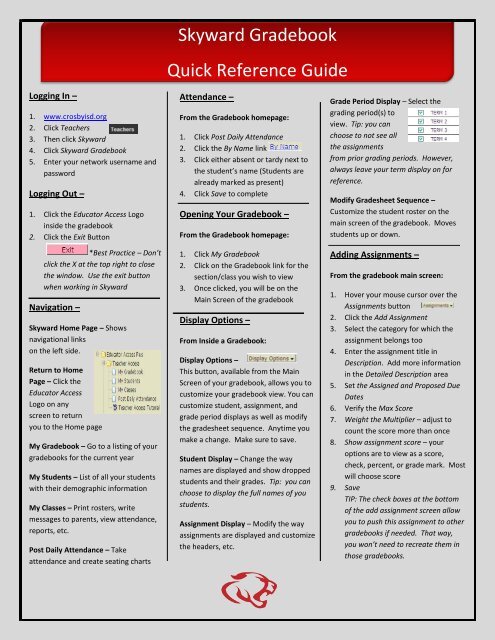 Skyward Gradebook Quick Reference Guide - Crosby ISD