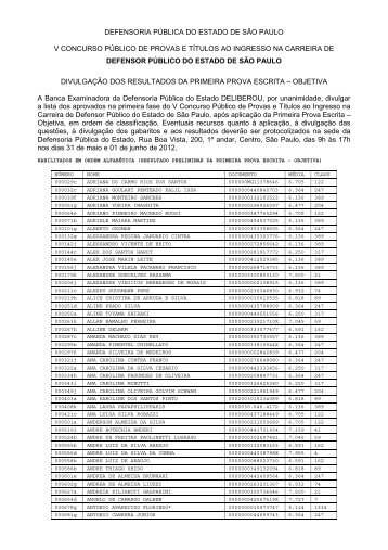 Resultado da Primeira Prova - Objetiva - Defensoria