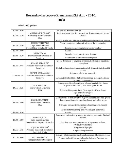 BosanskoâhercegovaÄki matematiÄki skup â 2010. Tuzla - PMF