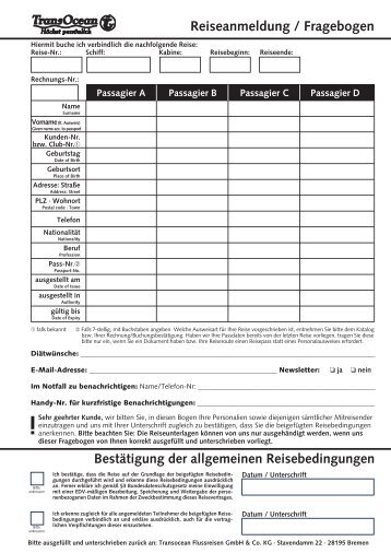 Reiseanmeldung / Fragebogen