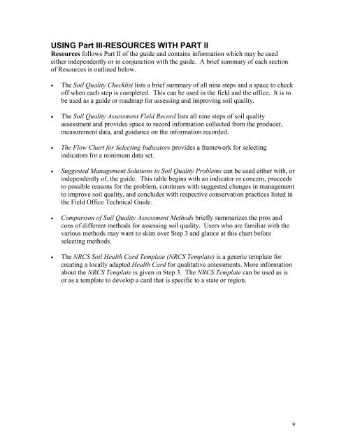 Guidelines for Soil Quality Assessment in Conservation Planning