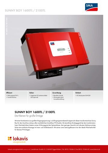 sunny boy 1600tl / 2100tl - Lokavis Energietechnik