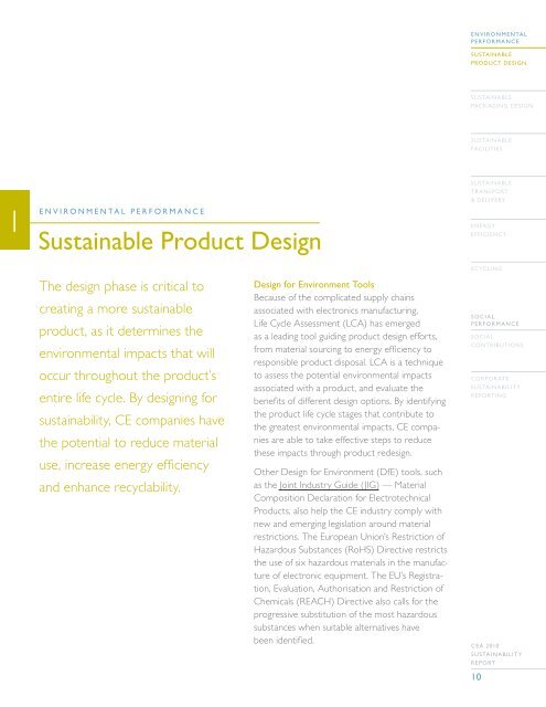 CEA 2010 Sustainability Report - Consumer Electronics Association