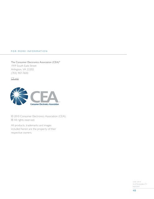 CEA 2010 Sustainability Report - Consumer Electronics Association