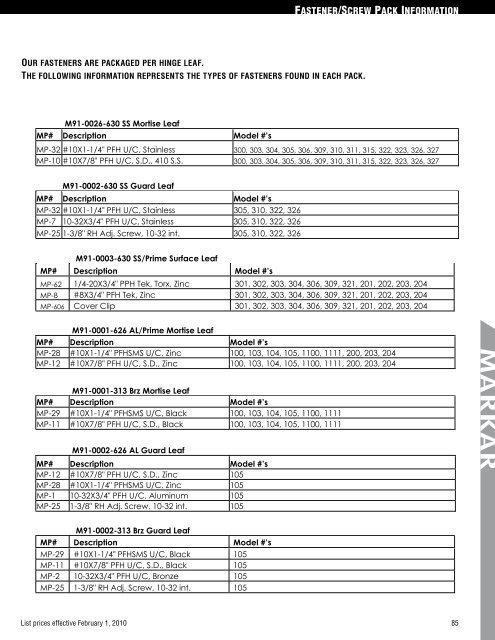 Markar only Feb 2010 Price List - Access Hardware Supply