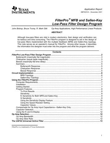 MFB and Sallen-Key Low-Pass Filter Design Program