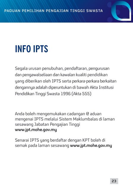 INFO IPTS - Jabatan Pengajian Tinggi - Kementerian Pengajian Tinggi