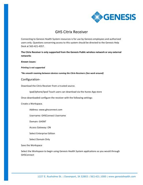 Ghs Citrix Receiver Genesis Health System