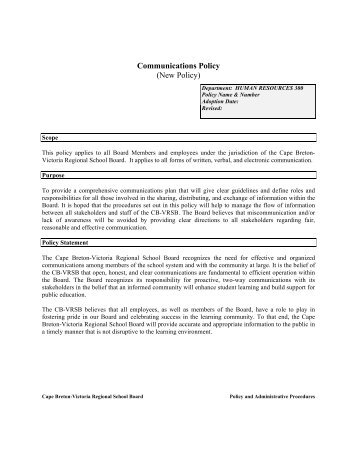 Communications Policy - Cape Breton-Victoria Regional School Board