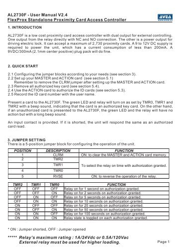 AL2730F FlexProx Proximity Card Access Controller Manual - Avea.cc