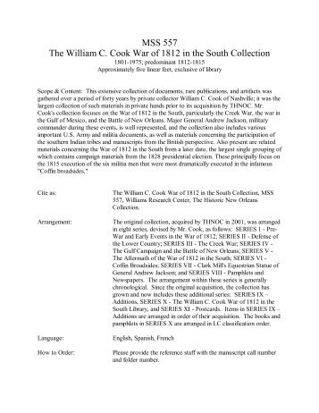 MSS 557 The William C. Cook War of 1812 in the South ... - Minisis