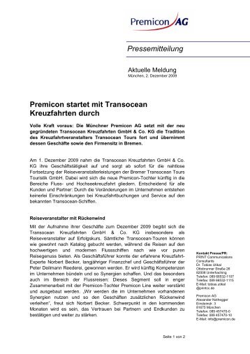 Pressemitteilung Premicon startet mit Transocean Kreuzfahrten durch