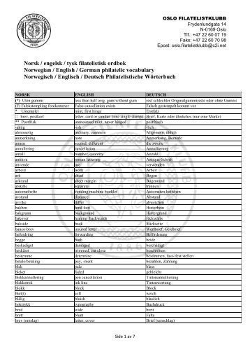 Norsk / engelsk / tysk filatelistisk ordbok - Oslo Filatelistklubb