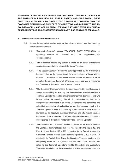 Standard Operating Procedures for Container Terminals ... - Transnet