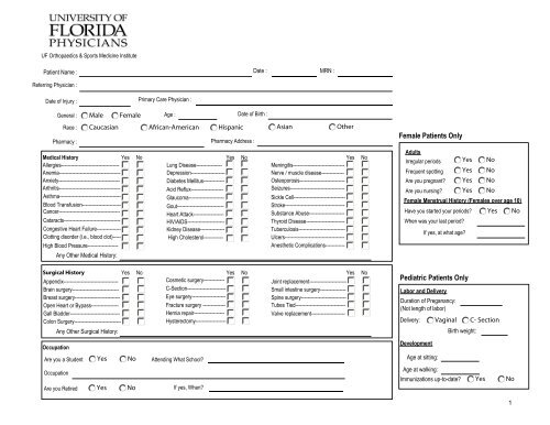 Ortho New Patient Medical History Questionnaire (PDF)