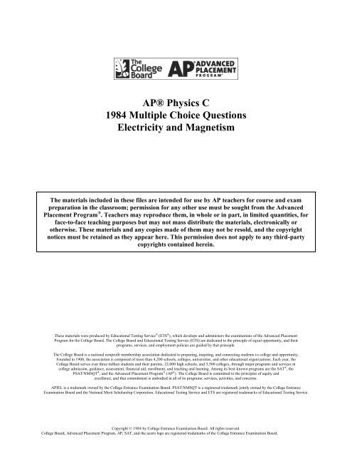 APÂ® Physics C 1984 Multiple Choice Questions Electricity and