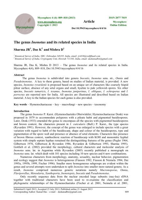 The genus Inonotus and its related species in India Article