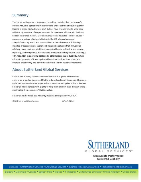 Actuarial Processes - Sutherland Global Services