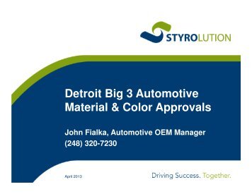 Styrolution specification at GM, Ford and Chrysler in USA