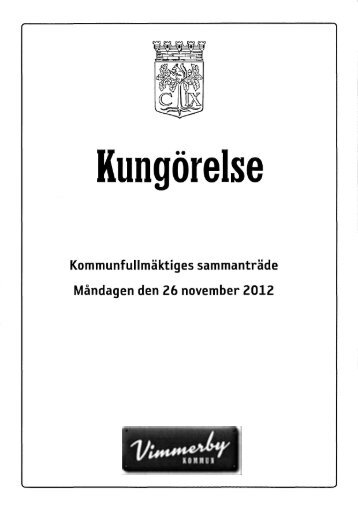 KommunfullmÃ¤ktiges sammantrÃ¤de MÃ¥ndagen den 26 november ...