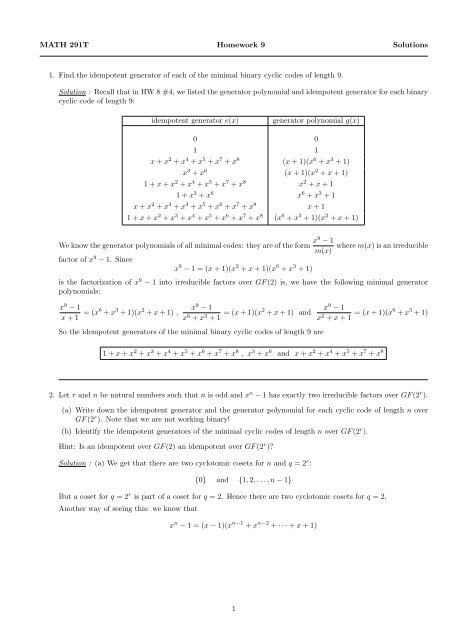 Solutions to Homework 9