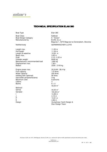 technical technical specification elan 380 ... - WNE Yachting