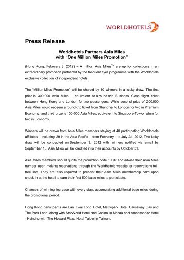 Press Release - Worldhotels