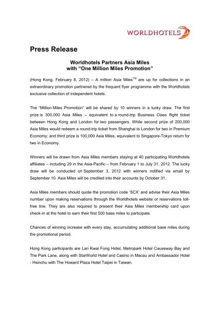 Press Release - Worldhotels