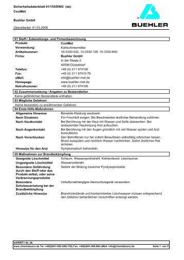 Sicherheitsdatenblatt 91/155/EWG (de) CoolMet Buehler GmbH ...