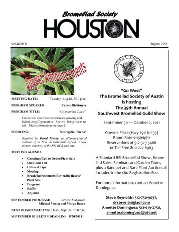 August - Bromeliad Society/Houston