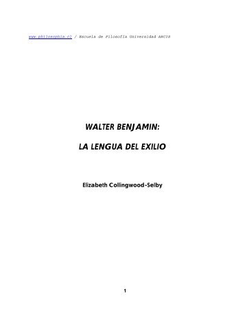 WALTER BENJAMIN: LA LENGUA DEL EXILIO - Universidad de Chile