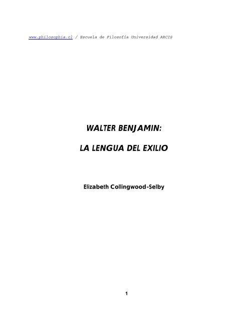 WALTER BENJAMIN: LA LENGUA DEL EXILIO - Universidad de Chile