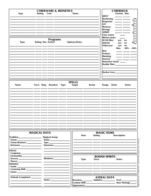 Character Sheets v2.3 for Shadowrun II by Wordman