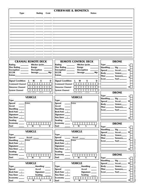 Character Sheets v2.3 for Shadowrun II by Wordman