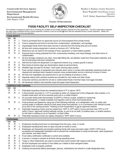 Food Facility Self Inspection Checklist