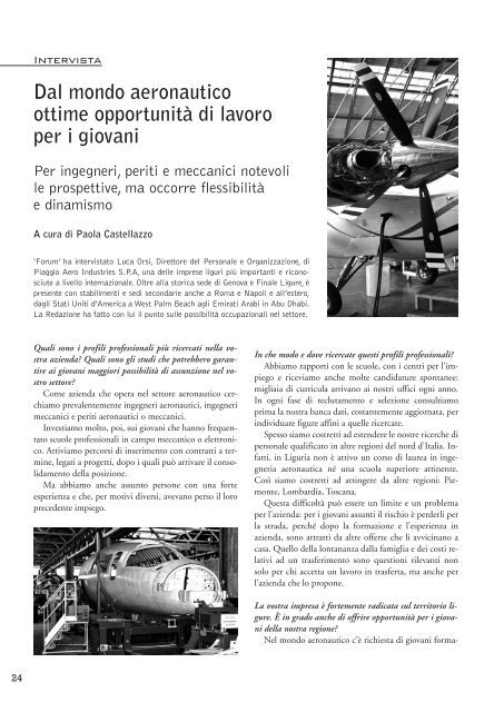 Dal mondo aeronautico ottime opportunitÃ  di lavoro per i giovani